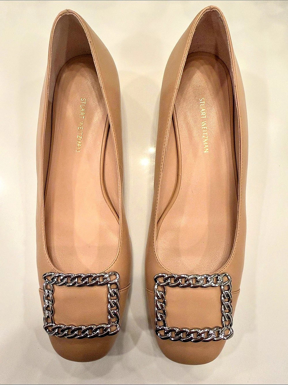 Stuart Weitzman Chain Detail Heels in  Tan New